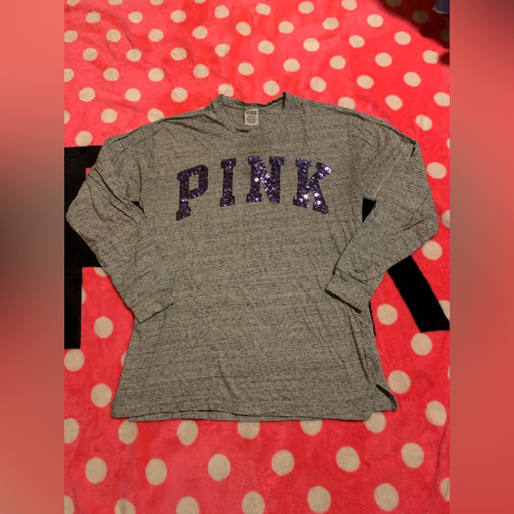 Victoria’s Secret Pink Marled, gray bling, long sleeve, tee size small
